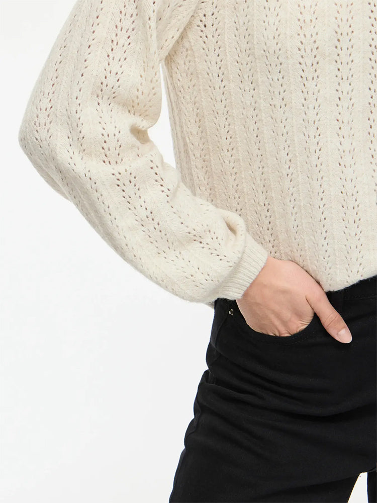 Viliga Pointelle Knit Sweater-Cream