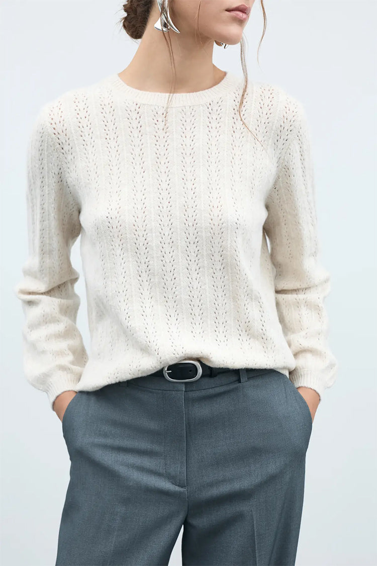 Viliga Pointelle Knit Sweater-Cream