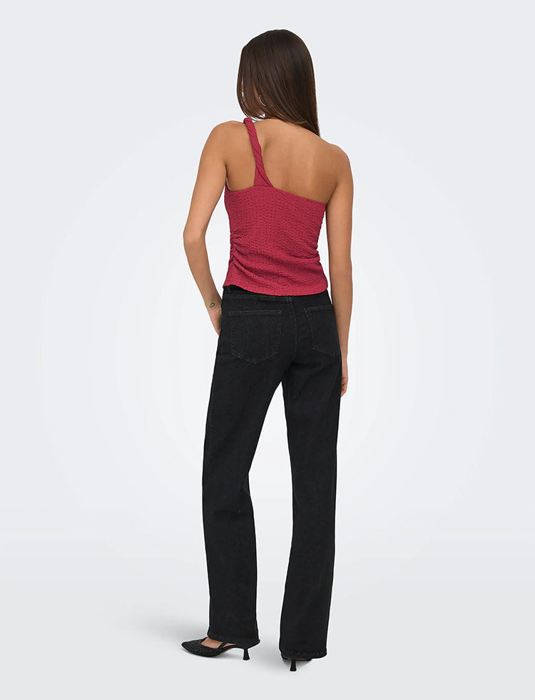 Onlerikka Assymetric Crinkle Top-Brick Red