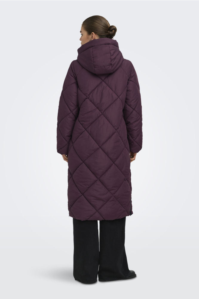 Onlmaggi Long Hooded Puffer Jacket-Wine