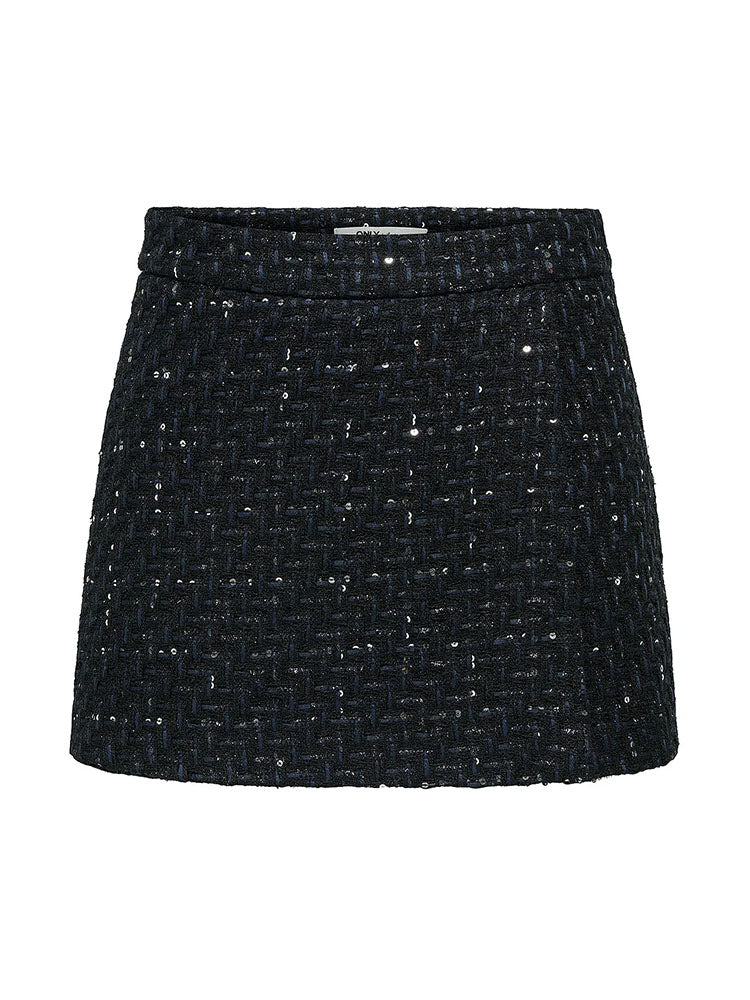 Onlicy High Waist Boucle Sequin Skort-Black/Navy/Silver Sequin