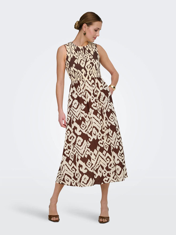 Jdydiego Smock Midi DRess-Brown/Cream Print