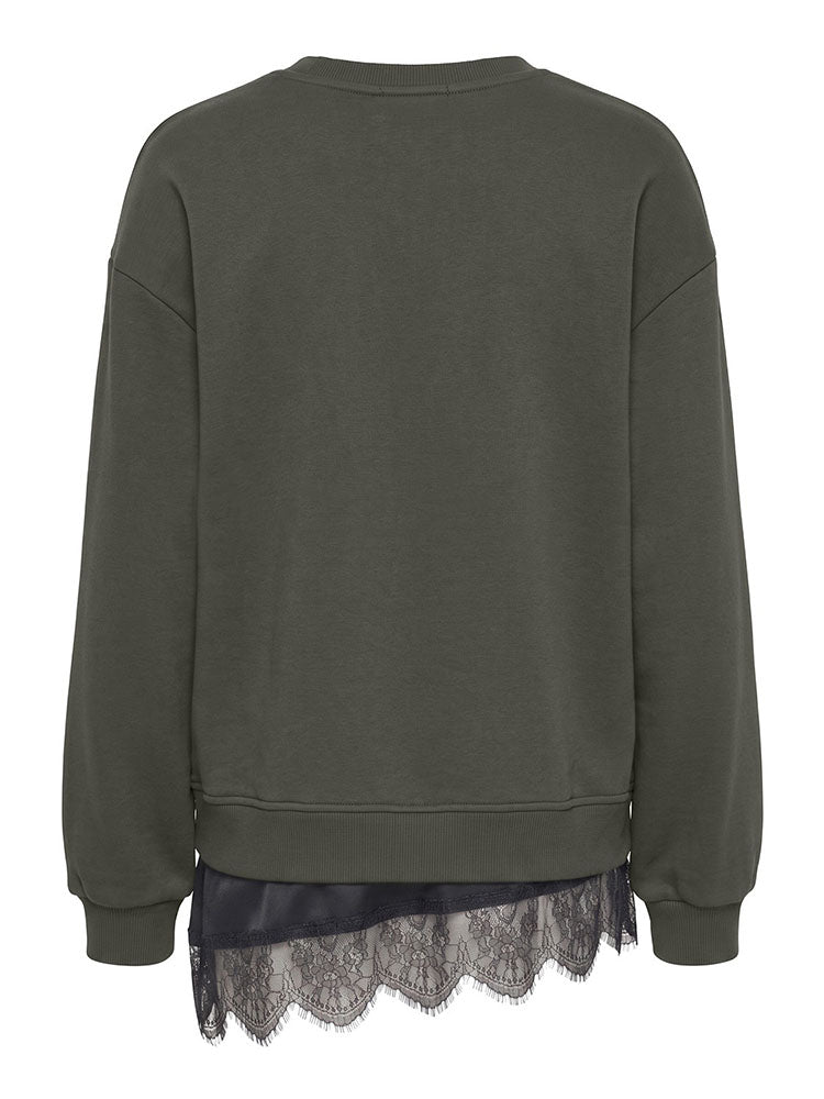 Jdyella Lace Detail Sweater-Black Olive