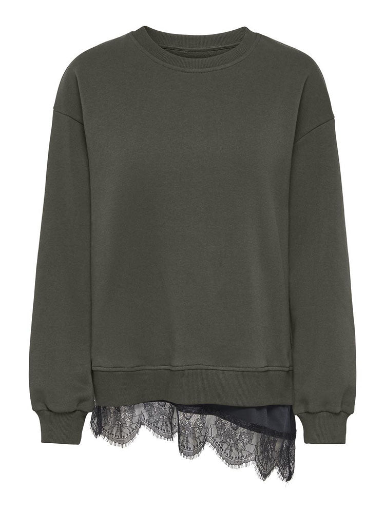 Jdyella Lace Detail Sweater-Black Olive