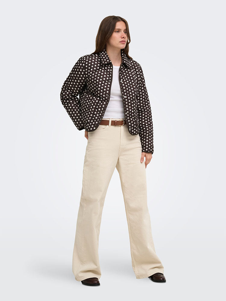 Onldottie Quilted Jacket-Brown/Cream Polka Dot
