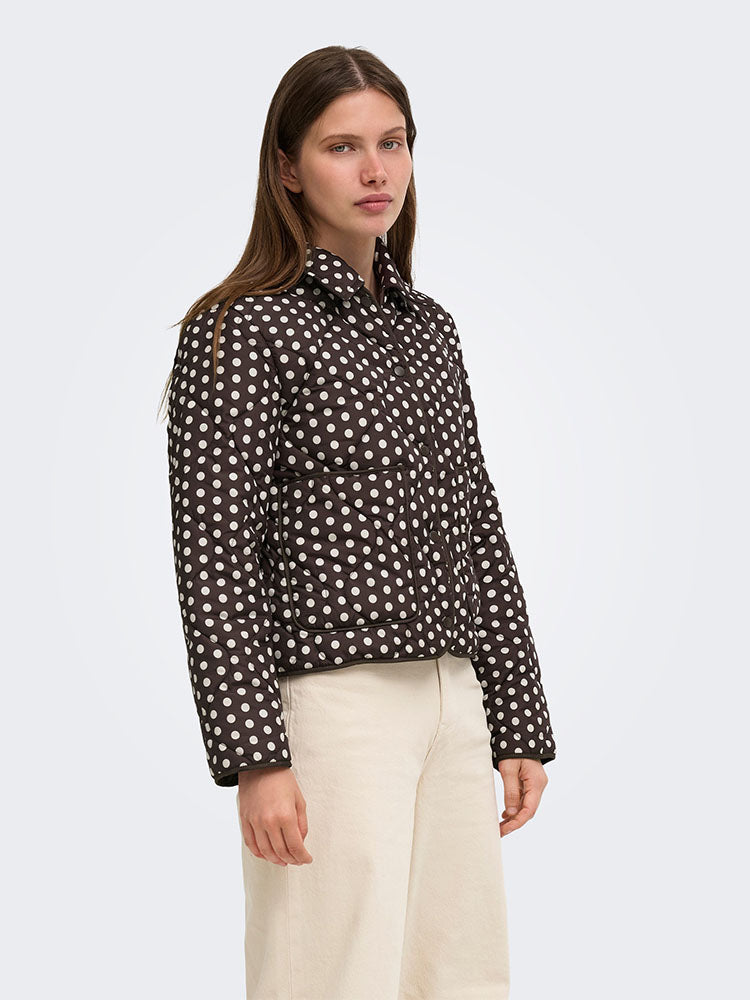 Onldottie Quilted Jacket-Brown/Cream Polka Dot