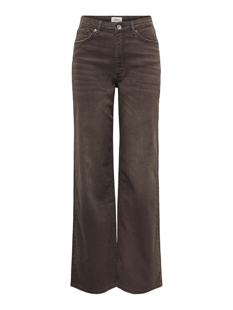Onljuicy High Waist Wide Leg Jeans-Dark Brown Denim