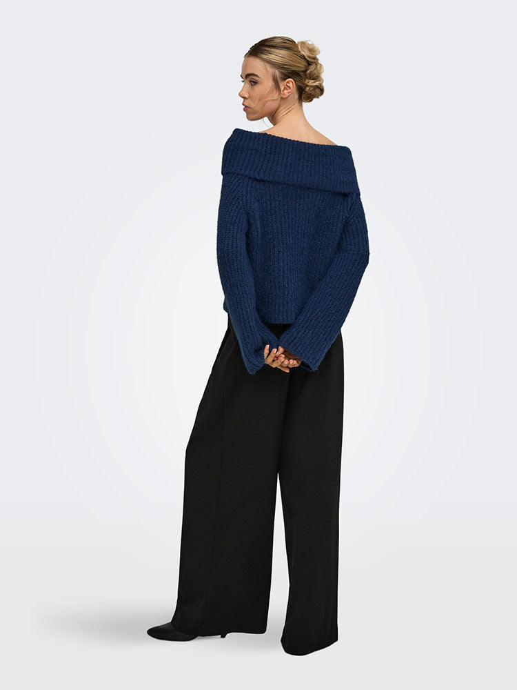 Onlmaggie Off Shoulder Knit Sweater-Navy