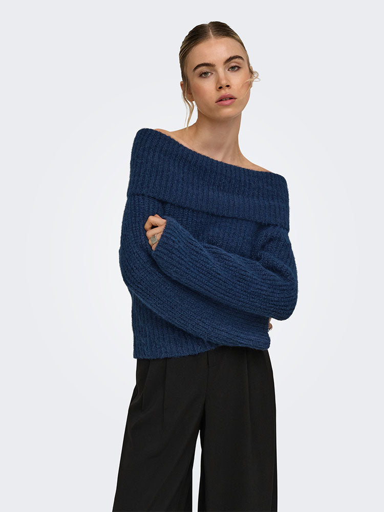 Onlmaggie Off Shoulder Knit Sweater-Navy