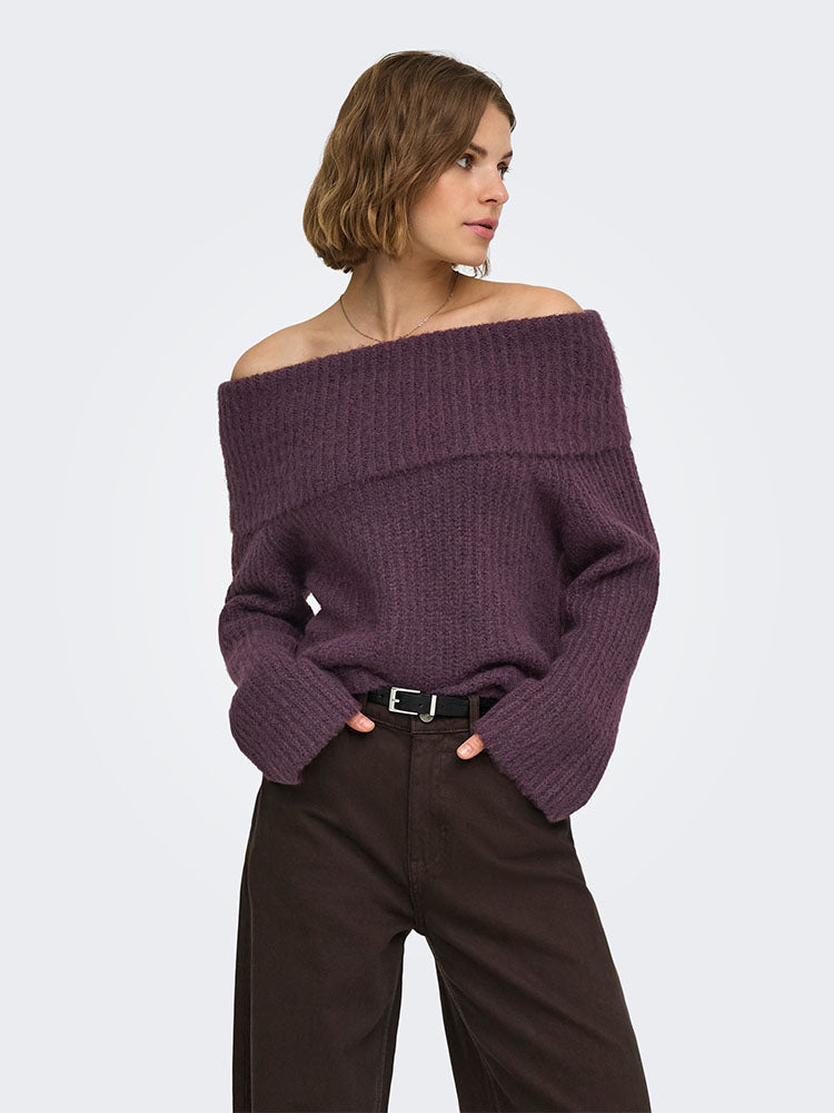 Onlmaggie Off Shoulder Knit Sweater-Plum Perfect