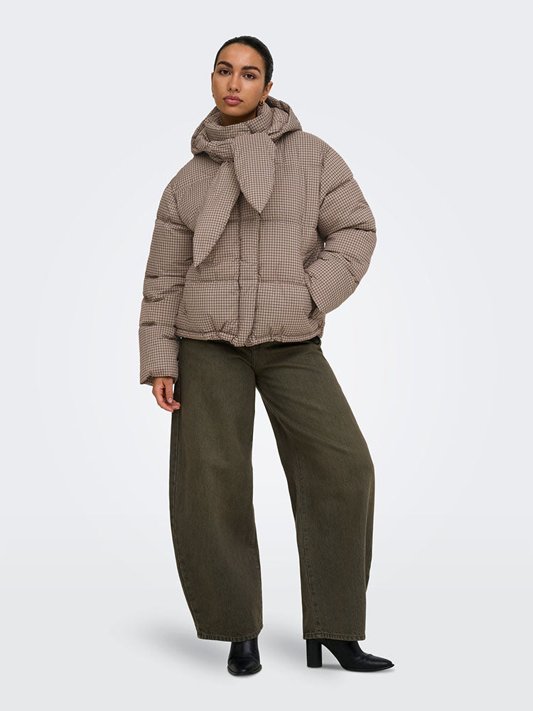 Onlmia Scarf Check Puffer Jacket
