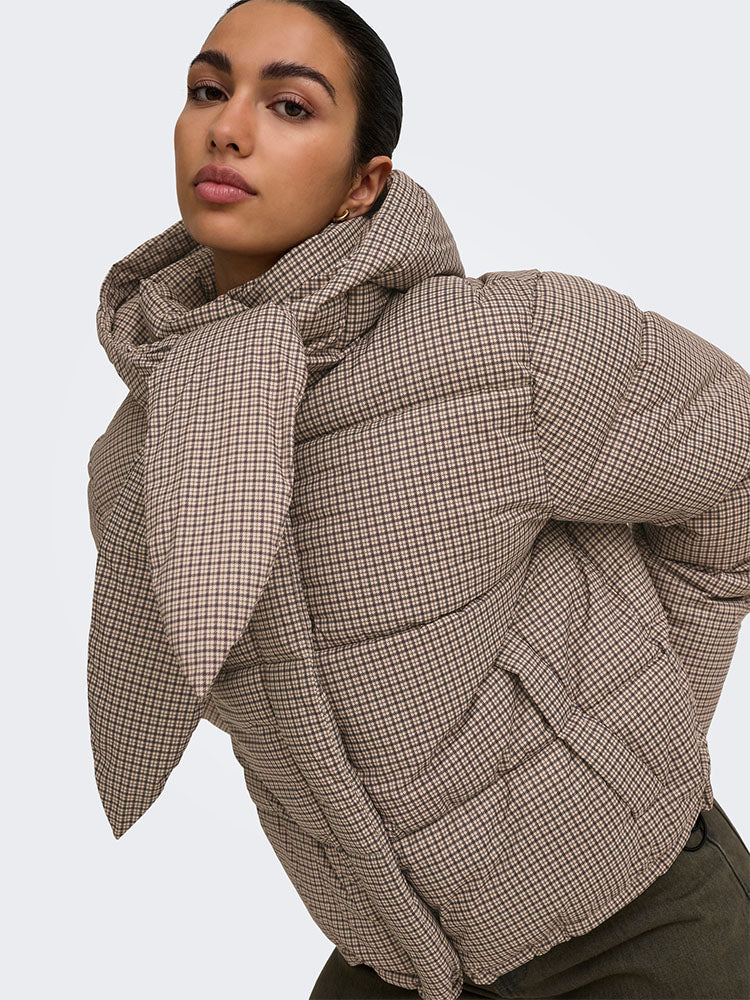 Onlmia Scarf Check Puffer Jacket