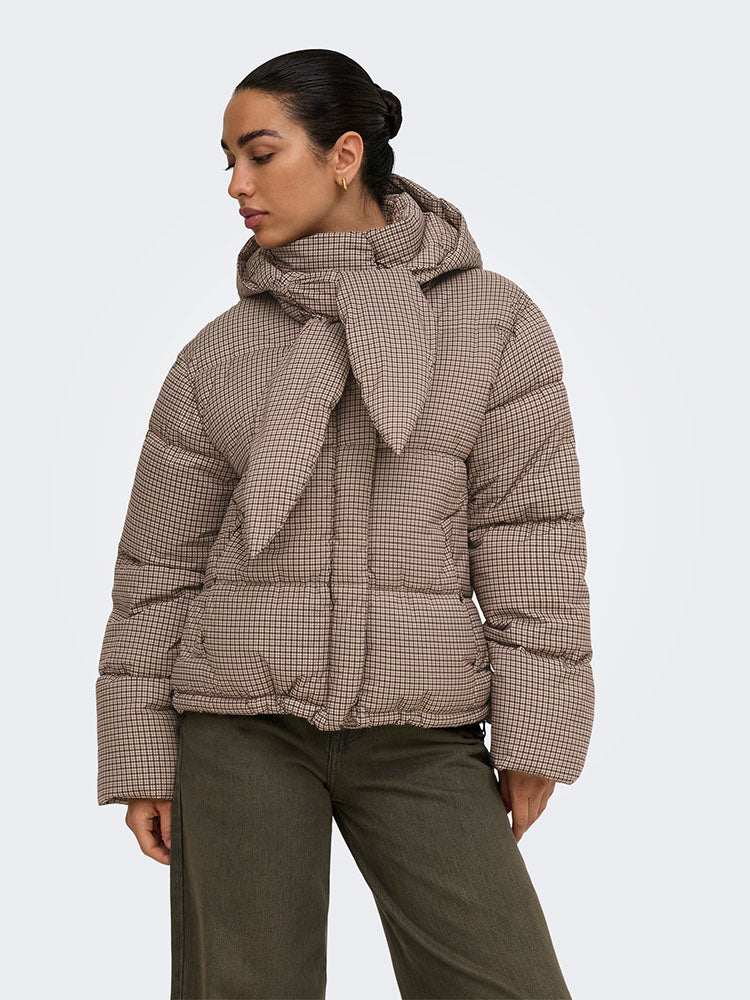 Onlmia Scarf Check Puffer Jacket