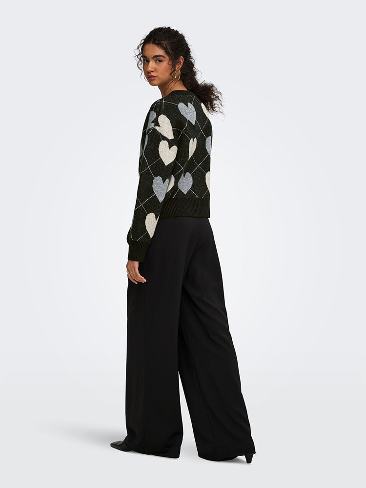 Onlritu Cardigan-Black with Black & Cream Hearts