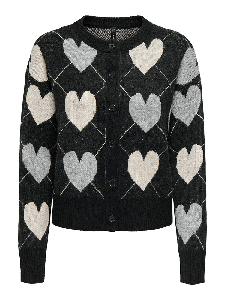 Onlritu Cardigan-Black with Black & Cream Hearts