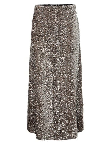 Pckam Mid Waist Sequin Ankle Skirt-Gold/Deep Beige