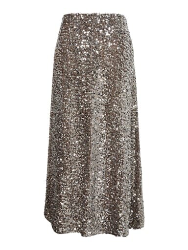 Pckam Mid Waist Sequin Ankle Skirt-Gold/Deep Beige