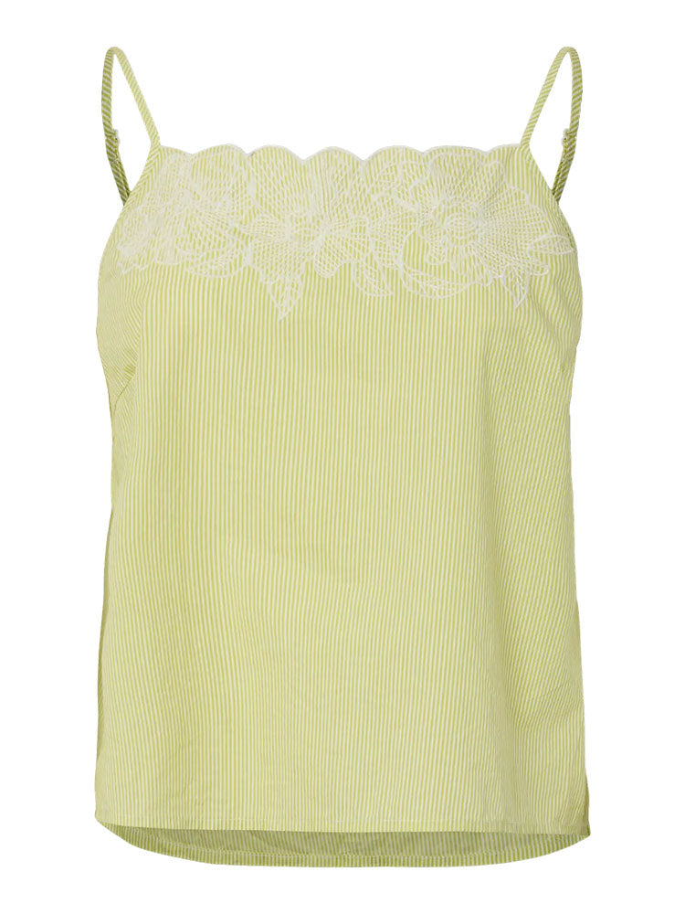Pcgilia Strap Top-Celery Green/Embroidery Edges