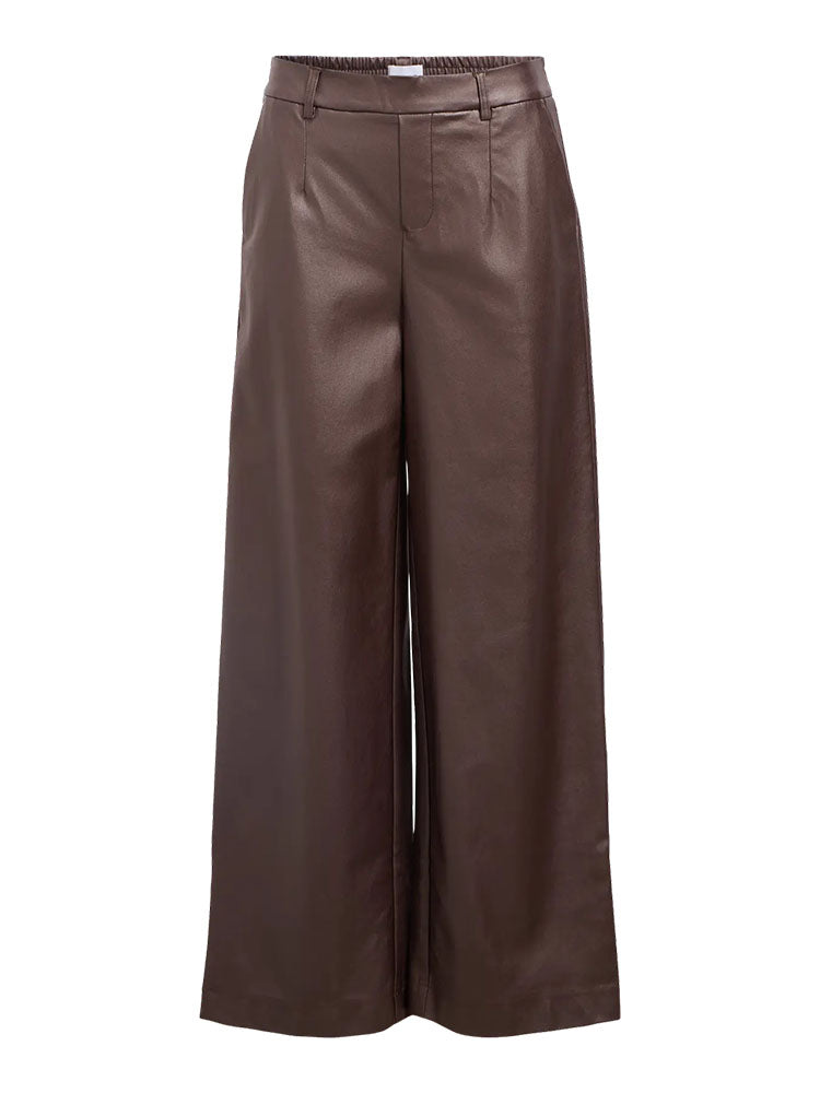 Objmelba Lisa Wide Coated Trousers-Seal Brown