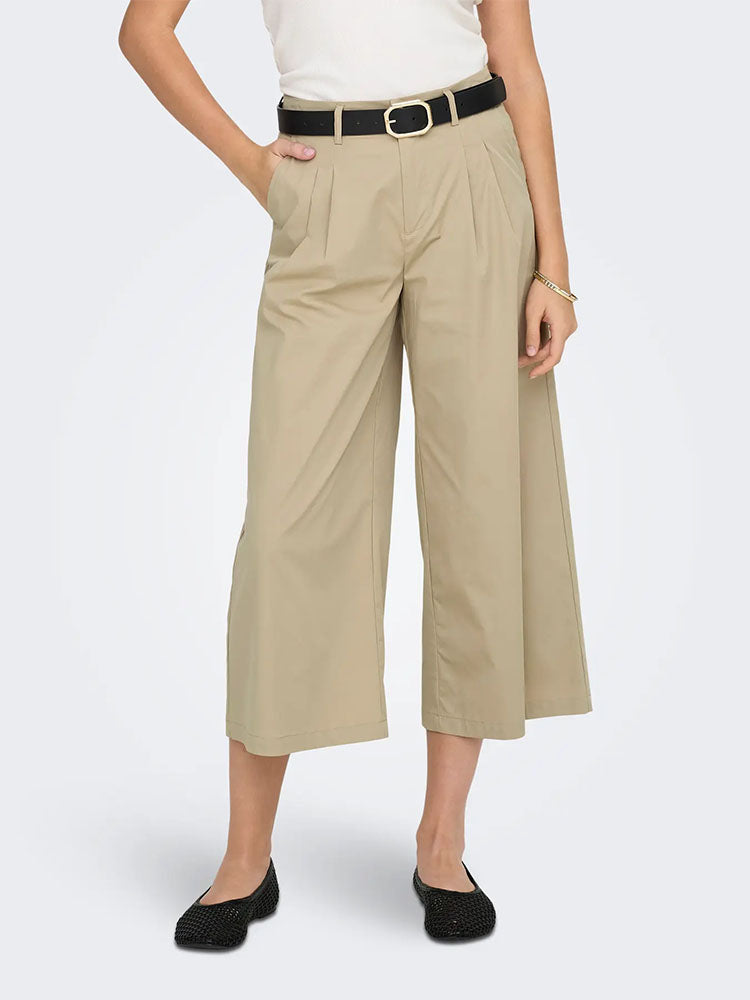 Onltanny Mid Waist Pleated Culottes-Beige