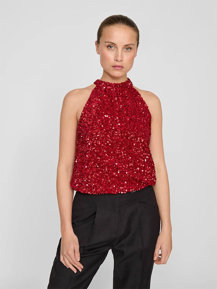 Viziggy Sequins Top-Haute Red