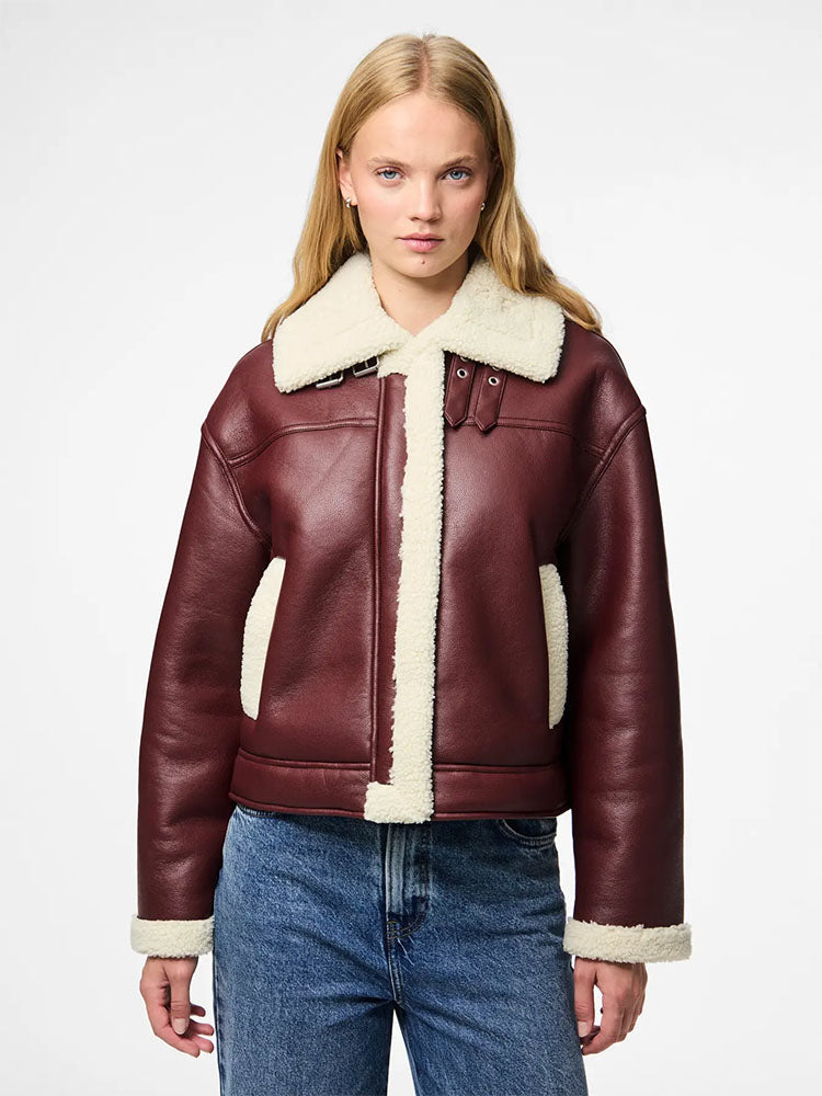 Pcjanelle Short CoatedJacket with Faux Fur-Port
