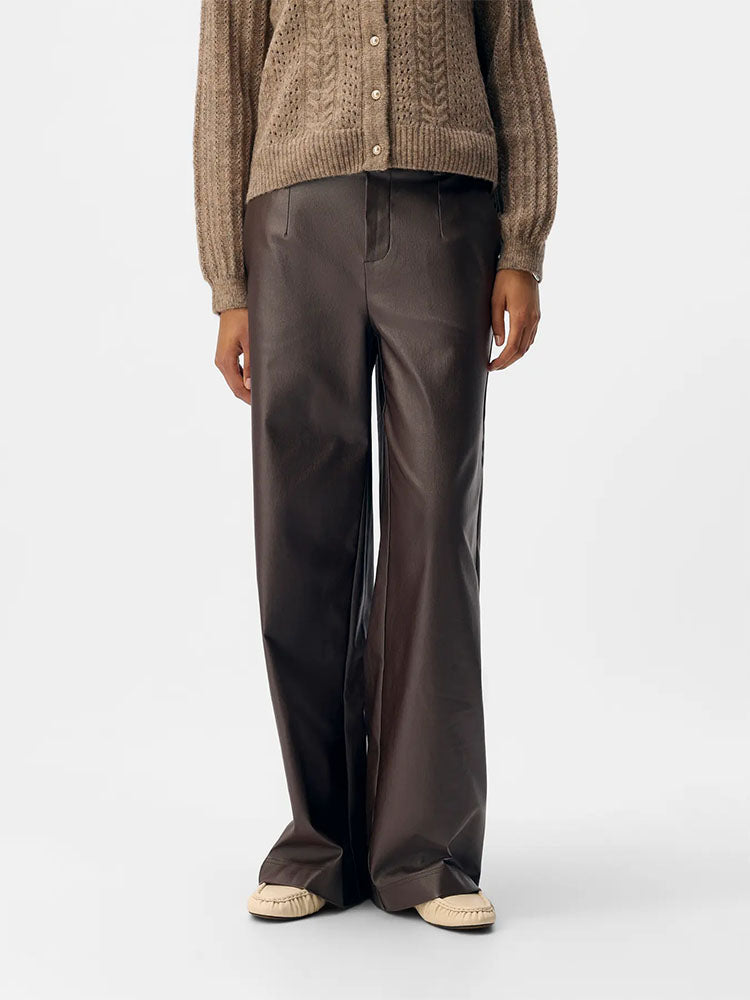 Objmelba Lisa Wide Coated Trousers-Seal Brown