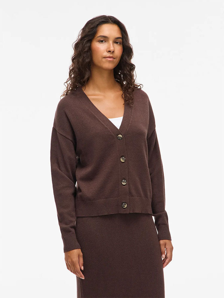 Viril V Neck Cardigan-Coffee Bean
