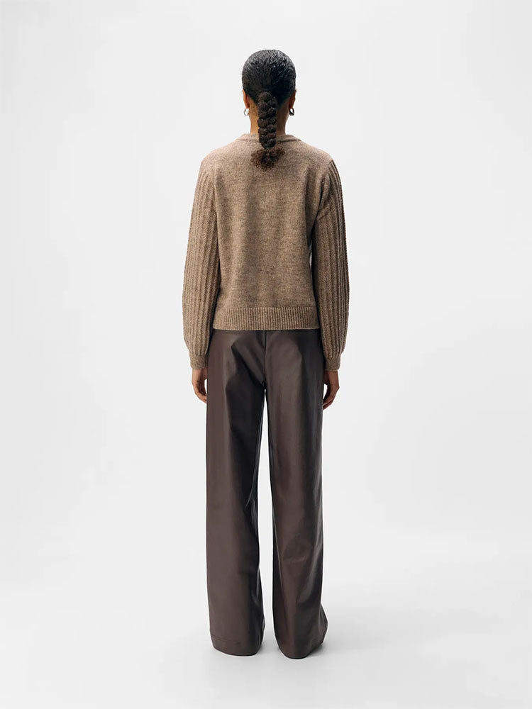 Objmelba Lisa Wide Coated Trousers-Seal Brown