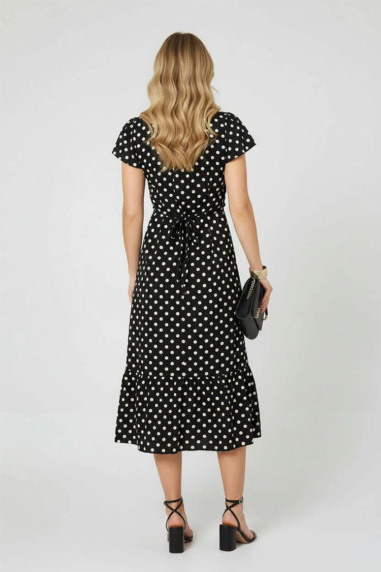 Polka Dot Lace Trim Midi Dress