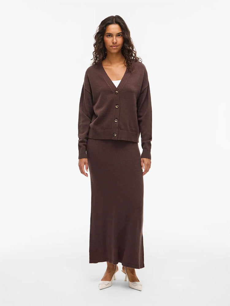 Viril V Neck Cardigan-Coffee Bean