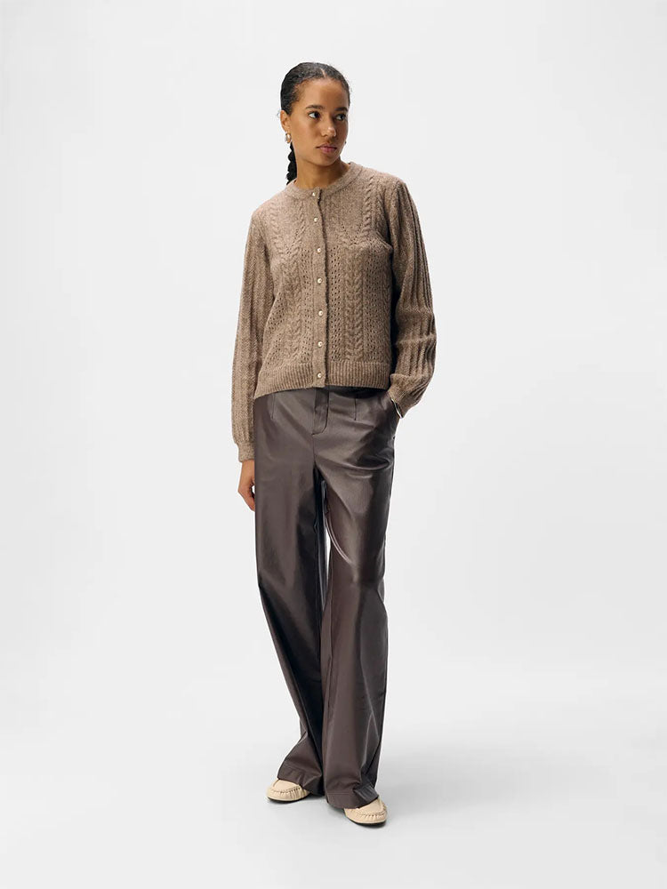 Objmelba Lisa Wide Coated Trousers-Seal Brown
