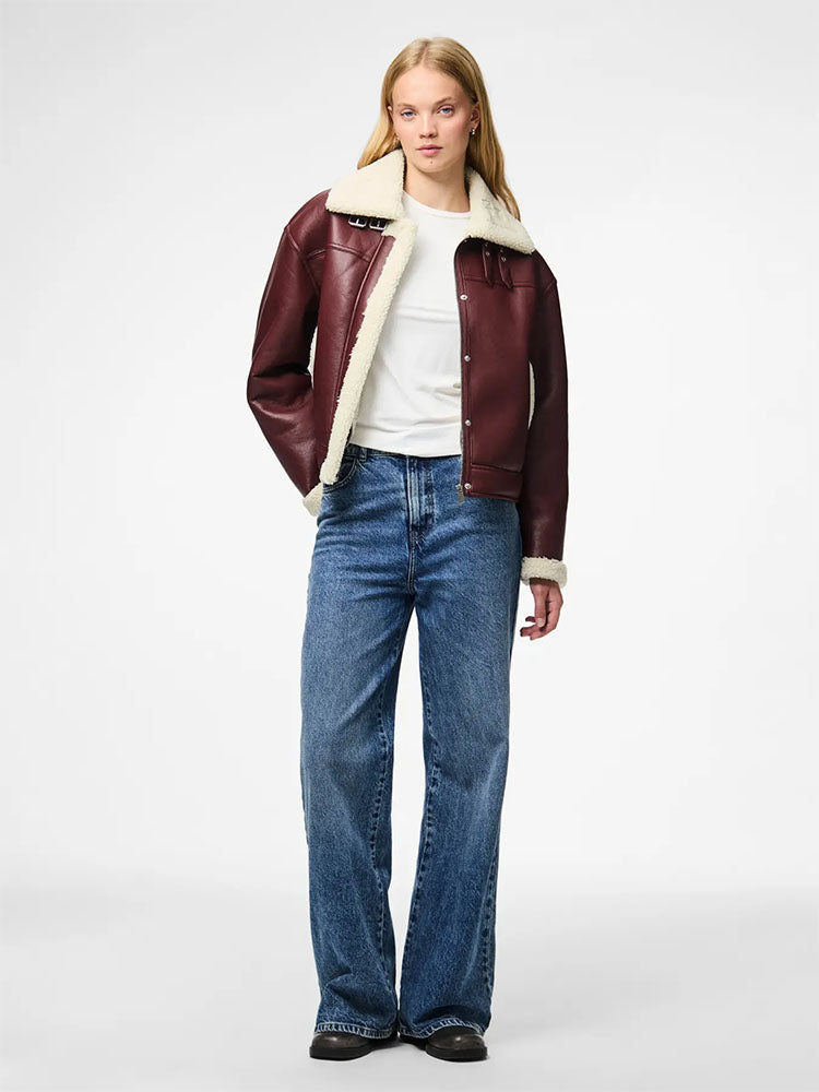 Pcjanelle Short CoatedJacket with Faux Fur-Port