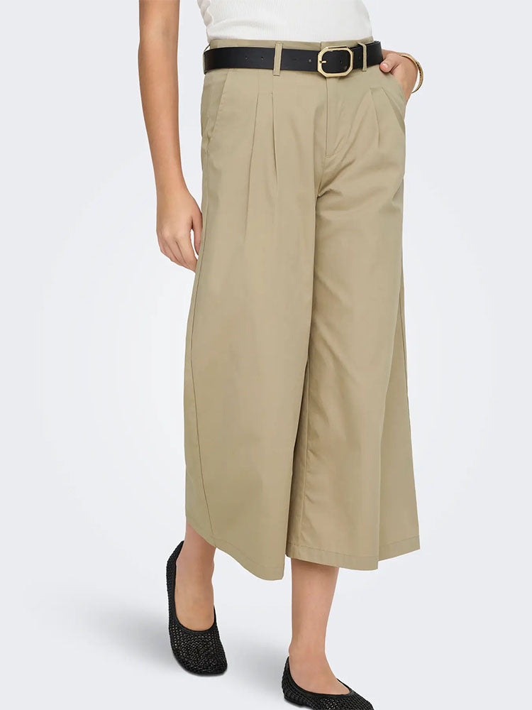 Onltanny Mid Waist Pleated Culottes-Beige
