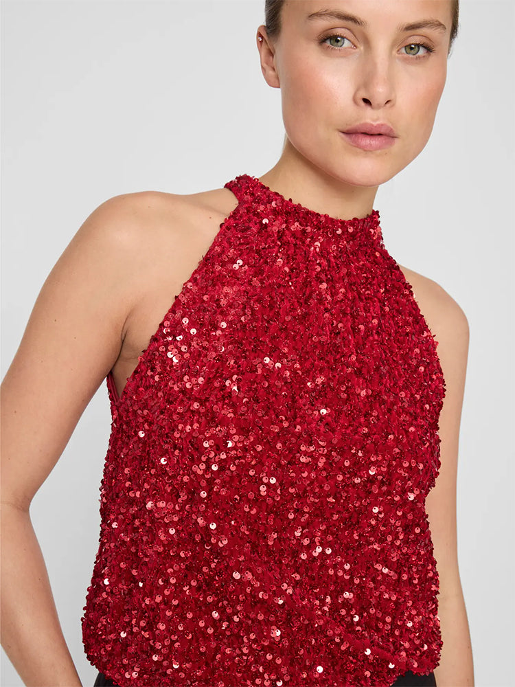 Viziggy Sequins Top-Haute Red