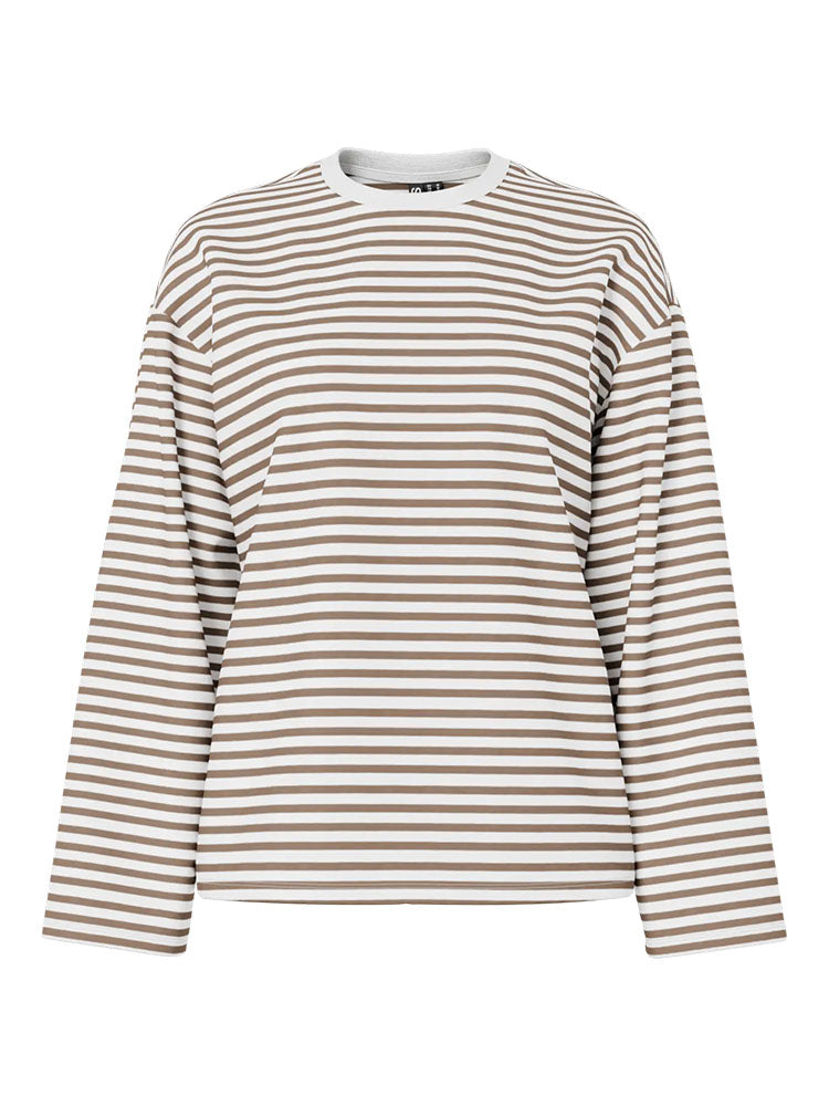 Pcsadie Long Sleeve Top-White/Brown Stripe
