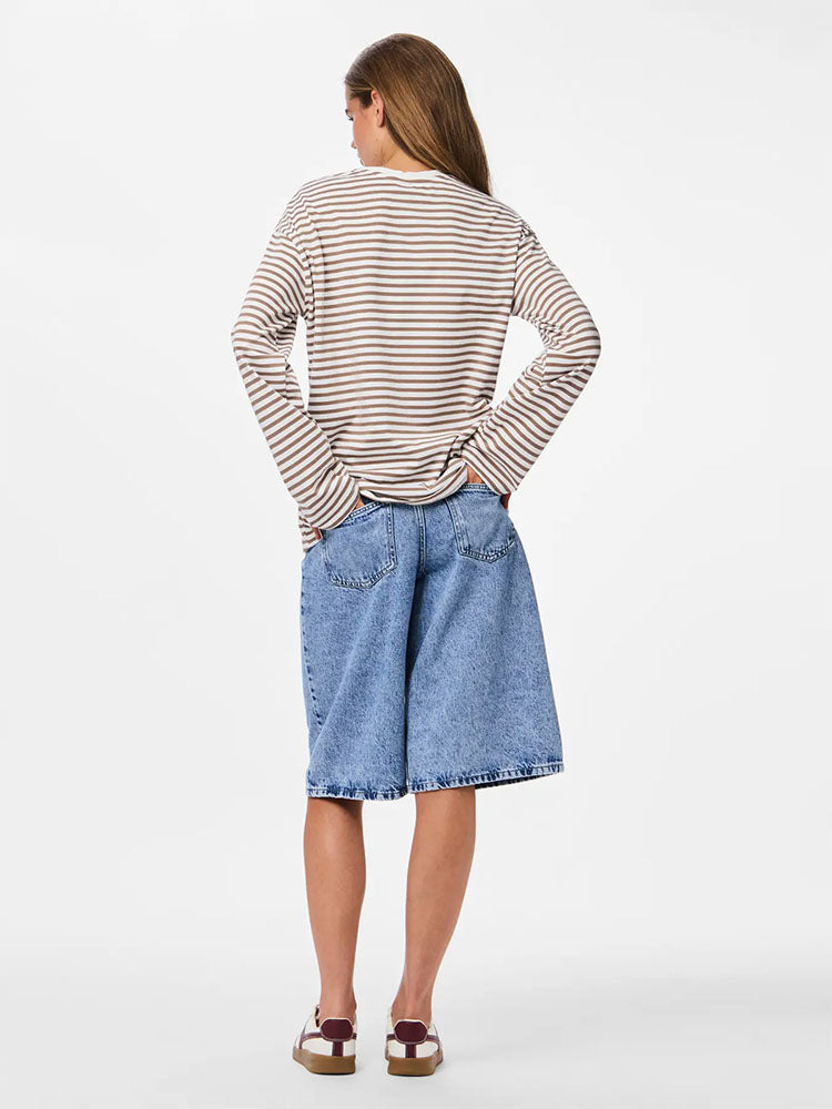 Pcsadie Long Sleeve Top-White/Brown Stripe