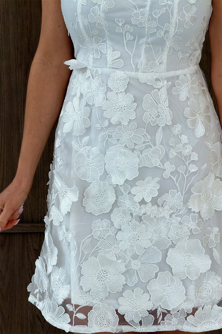 Celeste 3D Floral Square Neck Mini Dress Ivory