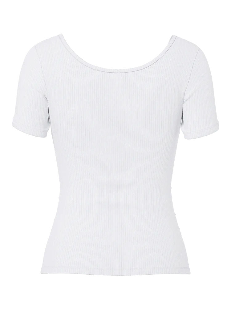 Pckitte Plain Short Sleeve Ribbed Fitted Top-White