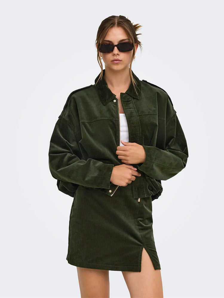 Onlmoon Cord Bomber Jacket-Dark Green