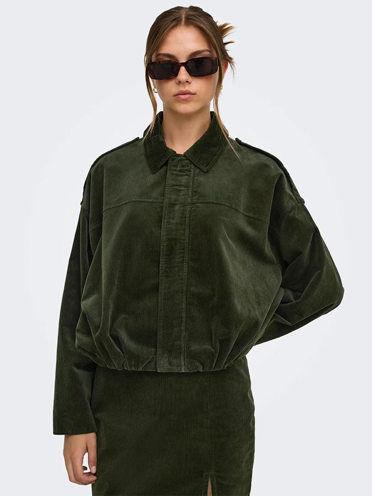 Onlmoon Cord Bomber Jacket-Dark Green