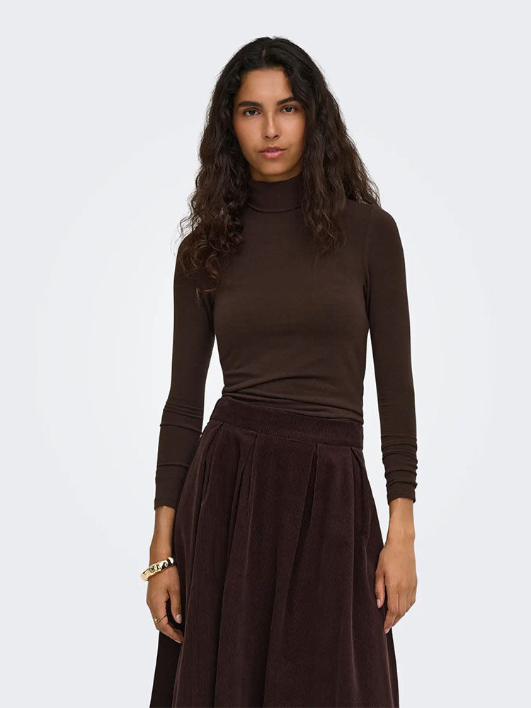 Onlglamour Knit Polo Neck-Brown