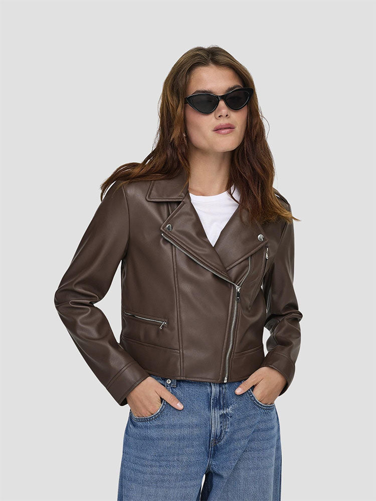Onlcarmen Faux Leather Jacket-Chocolate Martini