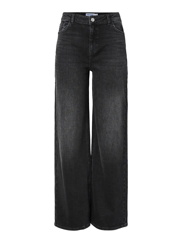 Pcsilke Mid Waist Wide Jeans-Black
