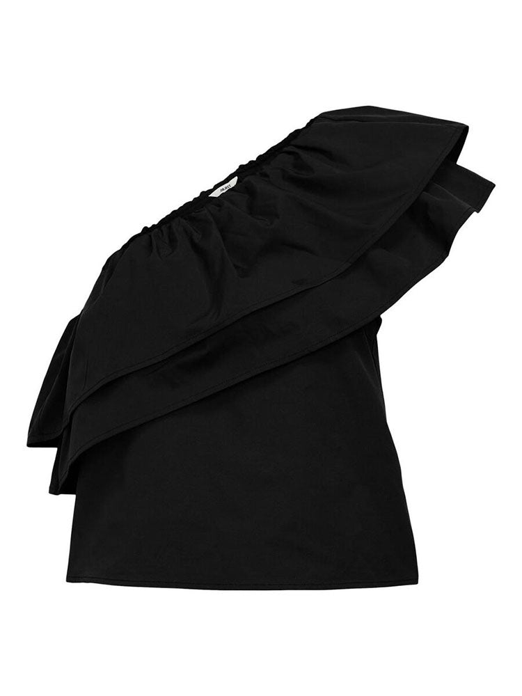 Objmira One Shoulder Top-Black