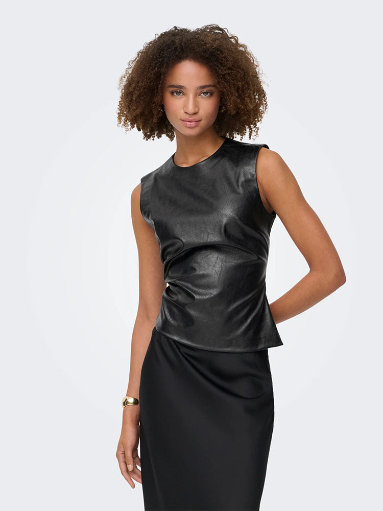 Onlmone Faux Leather Top-Black