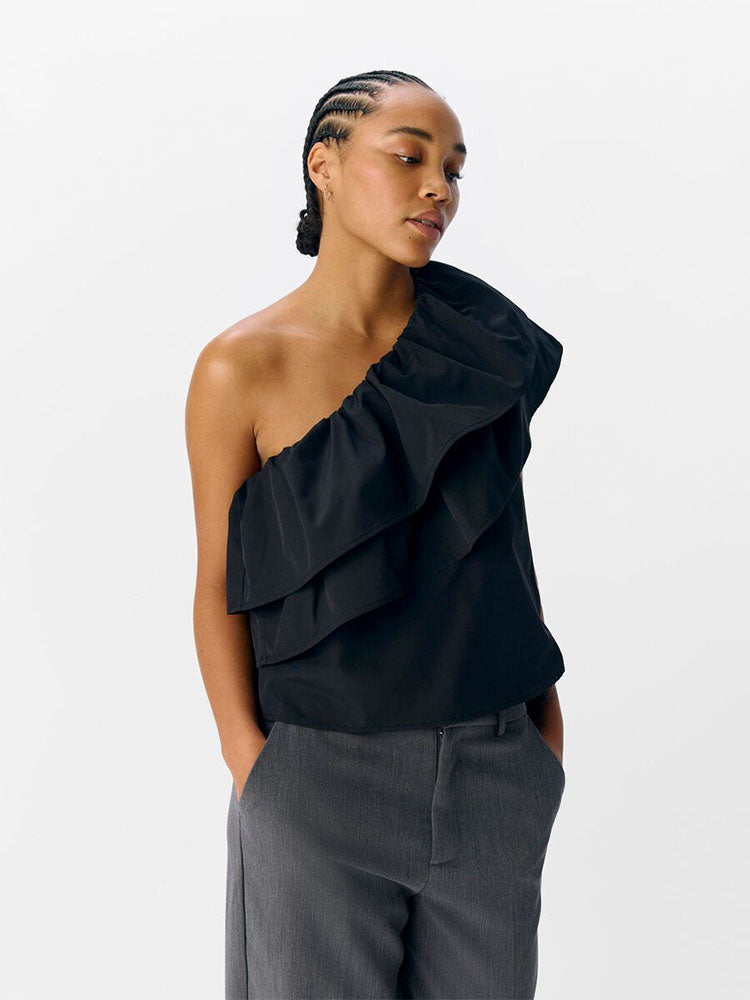 Objmira One Shoulder Top-Black