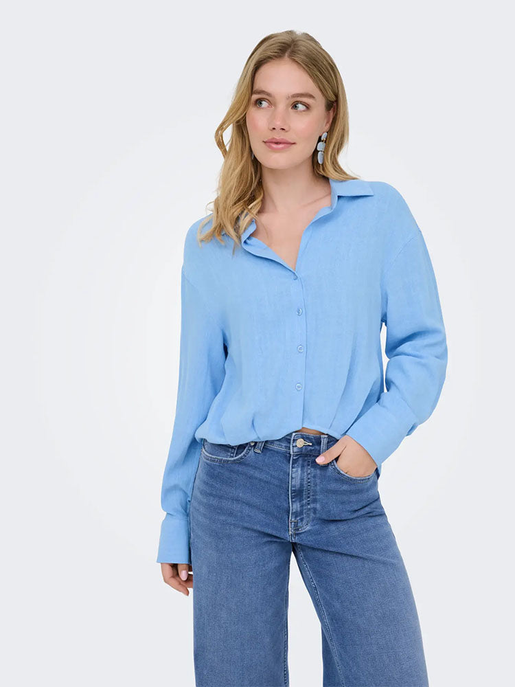 Onlsiesta Linen Balloon Shirt-Blue