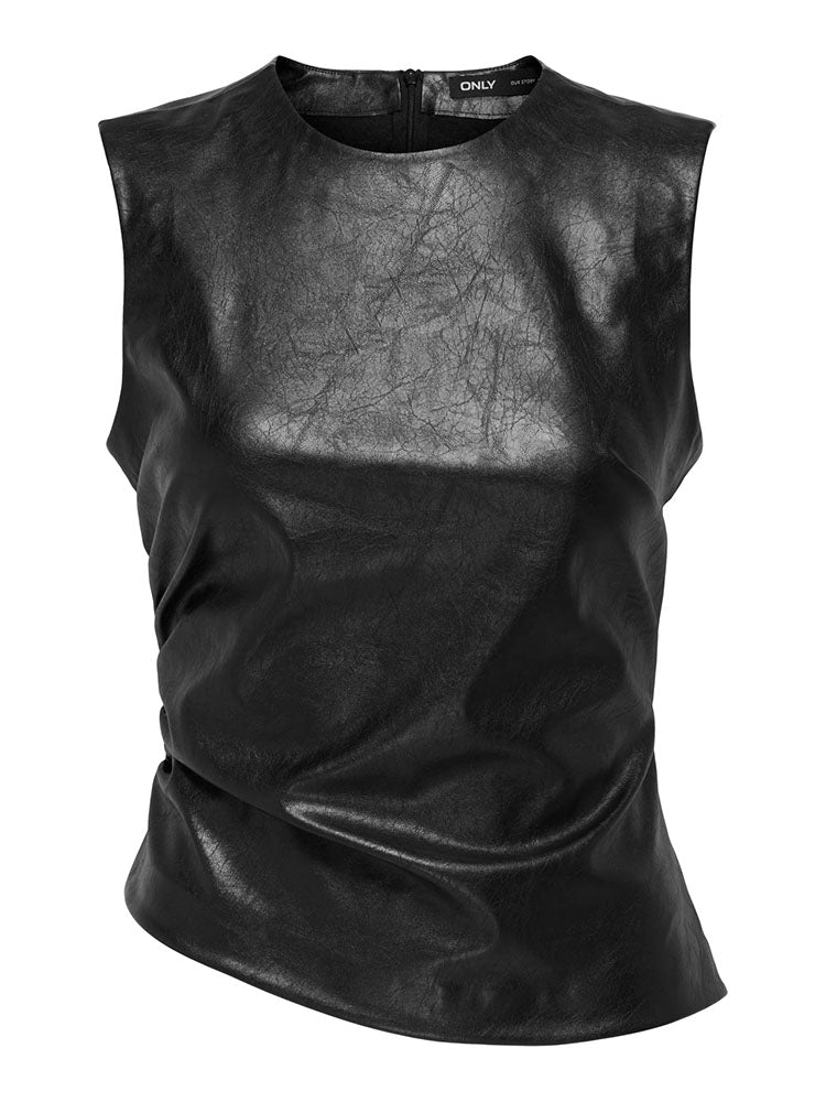Onlmone Faux Leather Top-Black