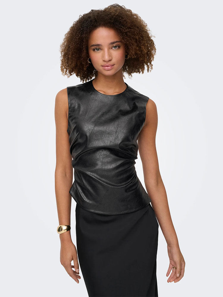 Onlmone Faux Leather Top-Black